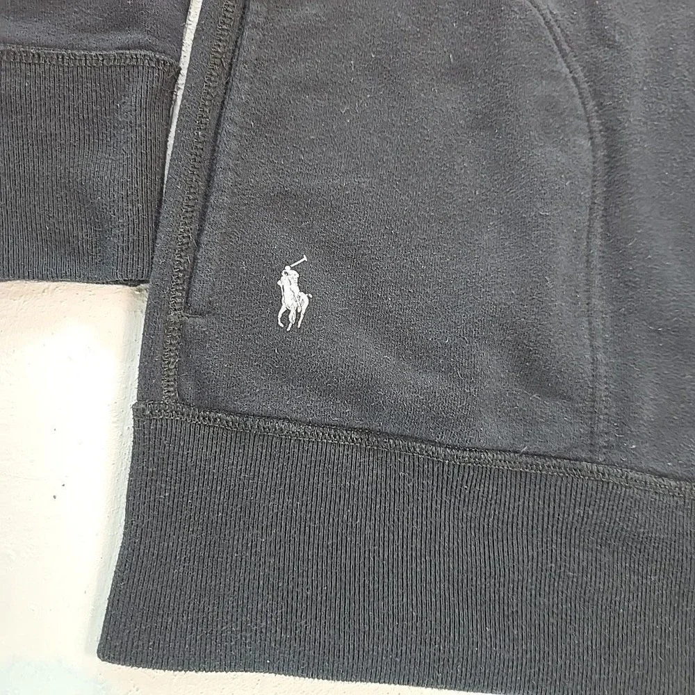 Polo Ralph Lauren‎ Hoodie Men Small Black Funnel Neck Raglan Pullover Sweatshirt